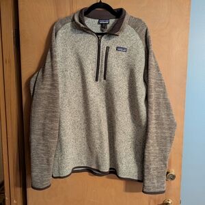 Patagonia Men's Cream and Brown Zip-Up Sweater